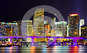 Colorful night view of city of Miami Florida