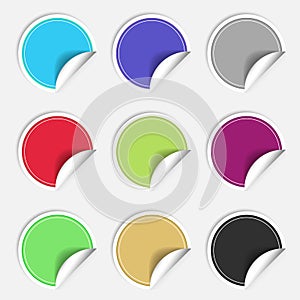 Colorful nine blank stickers set. Badge collection.