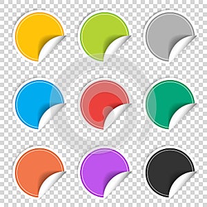 Colorful nine blank stickers set. Badge collection. Vector illustration.