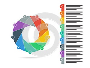 Colorful nine sided flat shutter puzzle presentation infographic diagram chart vector photo