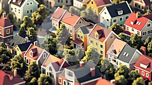 Colorful Nordic House village city in summer season holiday 3D isometric illustration flat color Generative AI