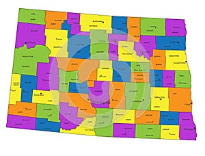 Colorful North Dakota political map with clearly labeled, separated layers.