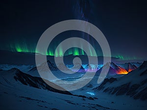 colorful northern lights over snowcapped. ai generative