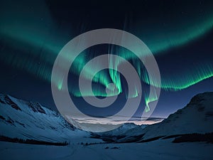 colorful northern lights over snowcapped. ai generative