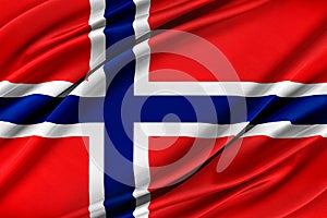 Colorful Norway flag waving in the wind.