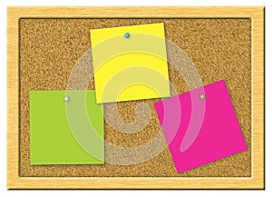 Colorful note paper on a cork board
