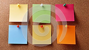 Colorful note papers. Post it notes on cork board