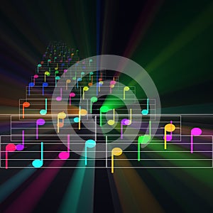 Colorful notes sheet music glowing