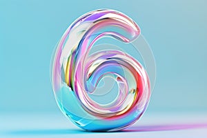 Colorful number six. Holographic gradient. 6 Years Old. Invitation for a sixth birthday party, business anniversary, or