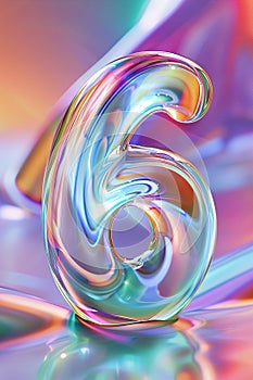 Colorful number six. Holographic gradient. 6 Years Old. Invitation for a sixth birthday party, business anniversary, or