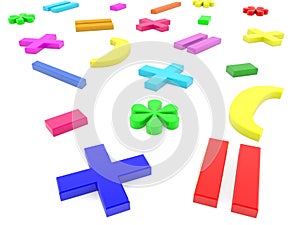 Colorful numbers and letters on white background