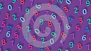 Colorful numbers. Purple background. Abstract illustration, 3d render