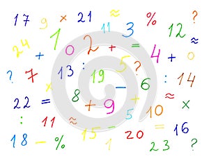 Colorful numerals and symbols