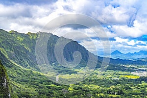 Colorful Nuuanu Pali Outlook Green Koolau Mountain Range Oahu Hawaii