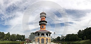 Colorful observatory tower, called Ho Withun Thasana at Bang Pa