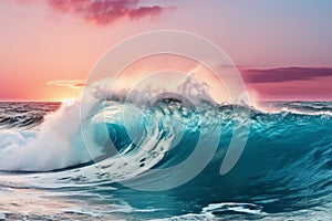 Colorful ocean wave crashing down at sunset majestic and vibrant seascape photography