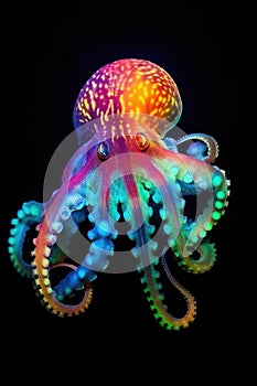 a colorful octopus with black background