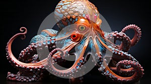 A colorful octopus with black background. Generative AI.