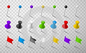 Colorful office pins realistic 3d vector illustrations set