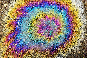 Colorful oil stain on asphalt driveway