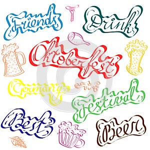Colorful Oktoberfest Letterings and Symbols. Perfect use as stickers, banners and labels. photo