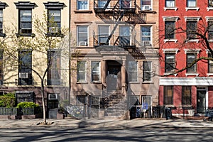 Colorful old buildings on 10th Street in the East Village of New York City