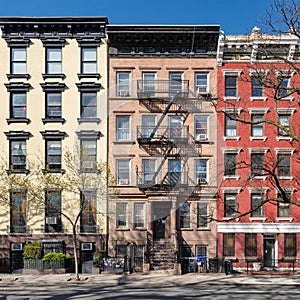 Colorful old buildings in the East Village of New York City photo