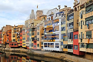 Colorful old houses on river Onyar in Girona