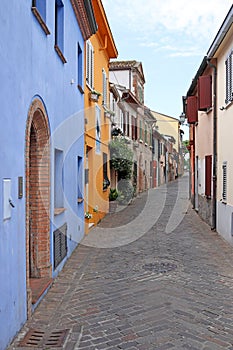 Colorful old houses street Rimini Italy