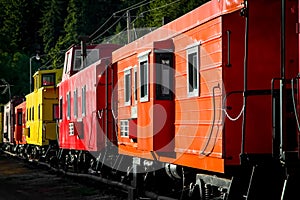 Colorful old train wagons in rural Washington state