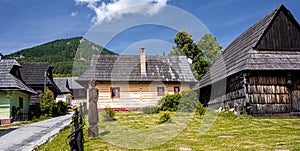 Colorful old wooden houses in Vlkolinec. Unesco heritage. Mountain village with a folk architecture. Vlkolinec, ruzomberok, liptov