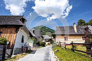 Colorful old wooden houses in Vlkolinec. Unesco heritage. Mountain village with a folk architecture. Vlkolinec, ruzomberok, liptov