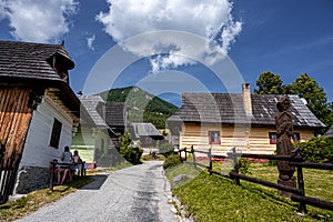 Colorful old wooden houses in Vlkolinec. Unesco heritage. Mountain village with a folk architecture. Vlkolinec, ruzomberok, liptov