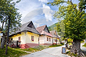 Colorful old wooden houses in Vlkolinec. Unesco heritage. Mountain village with a folk architecture. Vlkolinec, ruzomberok, liptov