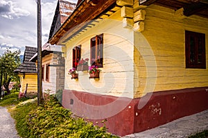 Colorful old wooden houses in Vlkolinec. Unesco heritage. Mountain village with a folk architecture. Vlkolinec, ruzomberok, liptov