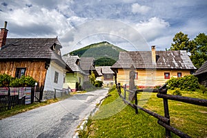 Colorful old wooden houses in Vlkolinec. Unesco heritage. Mountain village with a folk architecture. Vlkolinec, ruzomberok, liptov