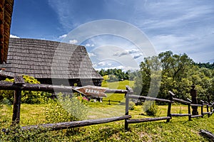 Colorful old wooden houses in Vlkolinec. Unesco heritage. Mountain village with a folk architecture. Vlkolinec, ruzomberok, liptov