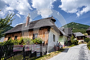 Colorful old wooden houses in Vlkolinec. Unesco heritage. Mountain village with a folk architecture. Vlkolinec, ruzomberok, liptov