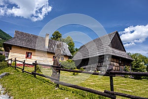 Colorful old wooden houses in Vlkolinec. Unesco heritage. Mountain village with a folk architecture. Vlkolinec, ruzomberok, liptov