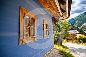 Colorful old wooden houses in Vlkolinec. Unesco heritage. Mountain village with a folk architecture. Vlkolinec, ruzomberok, liptov