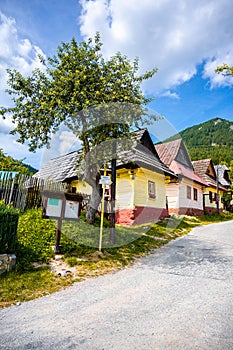 Colorful old wooden houses in Vlkolinec. Unesco heritage. Mountain village with a folk architecture. Vlkolinec, ruzomberok, liptov