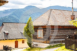 Colorful old wooden houses in Vlkolinec. Unesco heritage. Mountain village with a folk architecture. Vlkolinec, ruzomberok, liptov