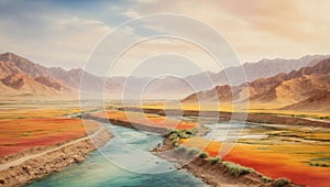 Colorful Oman Oil Painting Landscape Landscape Wallpaper Illustration Background Watercolor Ink