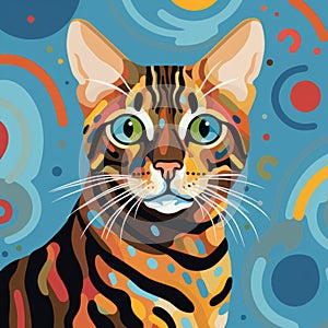 Colorful Op Art Bengal Cat Painting Inspired By Picasso