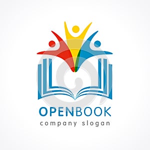 Colorful open book and people logo in rainbow colors