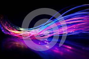 Colorful optic fiber electrical cables wires neon waves lines abstract 3d ai design background pattern glow colored