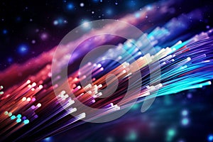 Colorful optic fiber electrical cables wires neon waves lines abstract 3d ai design background pattern glow colored