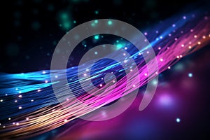 Colorful optic fiber electrical cables wires neon waves lines abstract 3d ai design background pattern glow colored