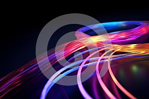Colorful optic fiber electrical cables wires neon waves lines abstract 3d ai design background pattern glow colored