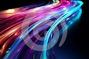 Colorful optic fiber electrical cables wires neon waves lines abstract 3d ai design background pattern glow colored